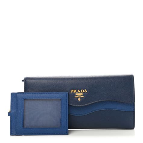 Authentic PRADA Saffiano Wave Continental Flap Wallet Bluette 